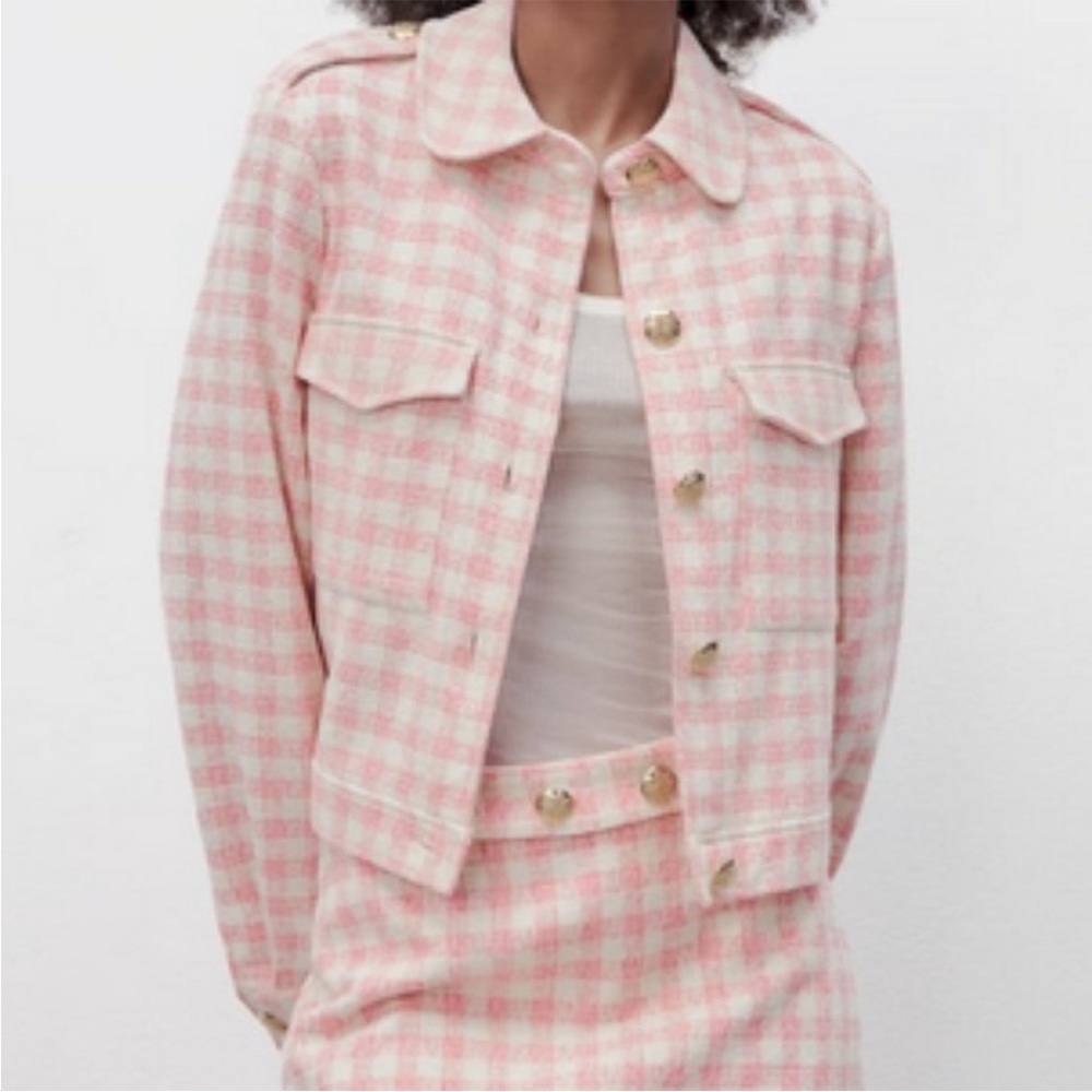 💕Zara Pink Checkered Jacket💕
